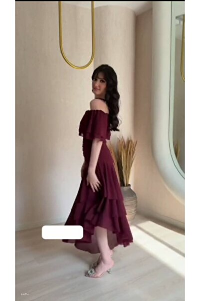 Azyaa Al-Amira Long burgundy chiffon evening dress with layers - a regal look...