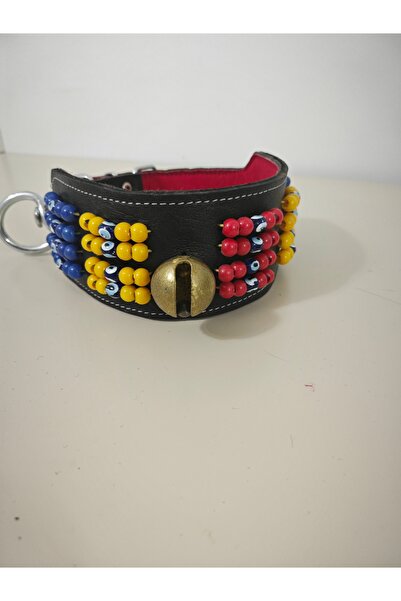 HBM MARKET 37 Beaded Bell Leather Collar Large Breed Dog Collar