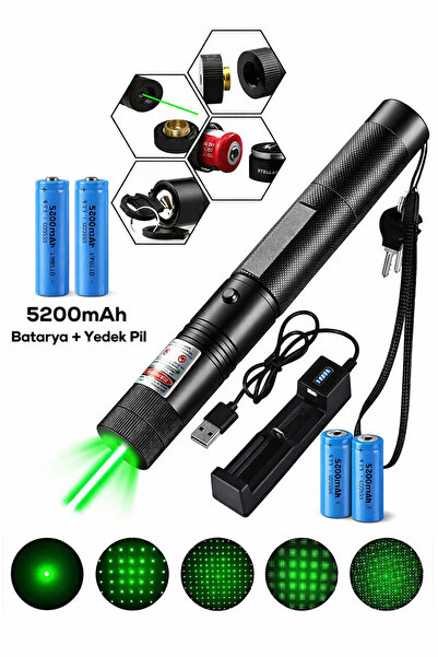 farissu 10 KM Menzilli Şarj Edilebilir Yeşil Lazer Pointer Seti - 5200mAh Çif...