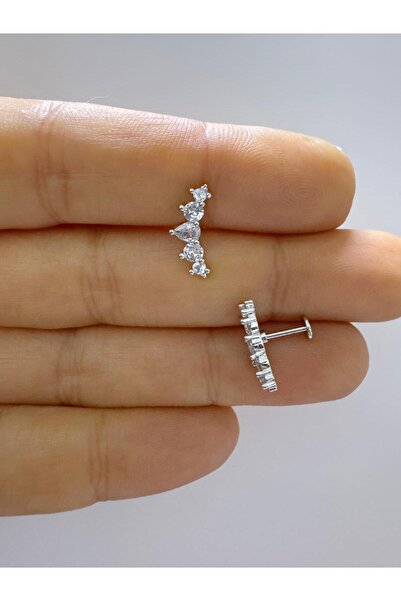 Arescollection 1 adet zirkon taşlı çelik helix conch uyumlu piercing