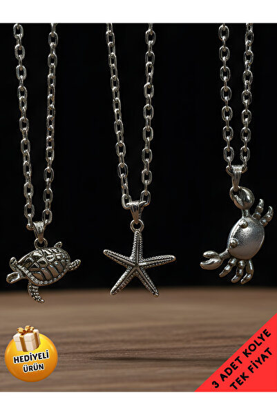 Piercing Market Steel & Silver 3 Lü Set Kombin Kolye Özel Tasarım Hediyelik K...