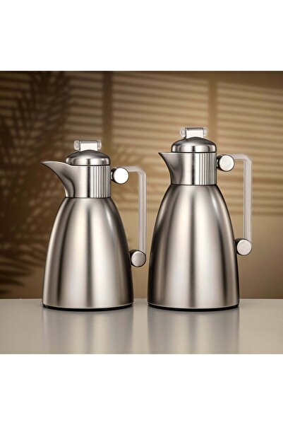 Almarjan Vacuum Flask Set 0.7 L & 1 L Matt Nickel & Frost