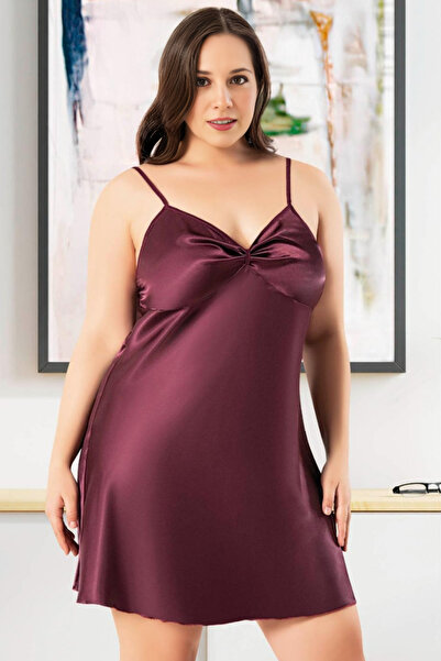 Homay Plus Size Satin Nightgown with Twist Detail
