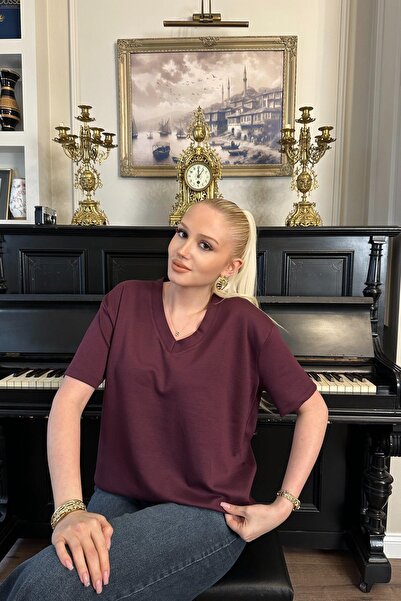 lizge giyim V Neck Modal Tshirt