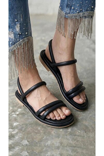 Modanizm Nille Black Wedge Heeled Sandals