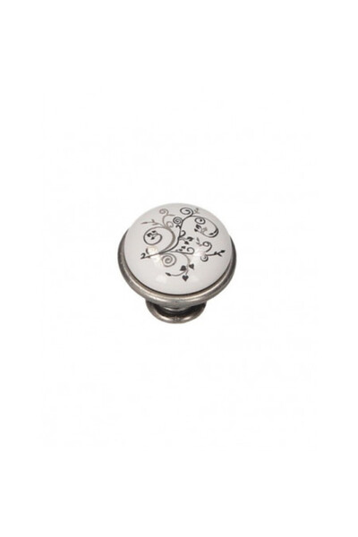 GAMET Metal Button - GP 19 - Silver Porcelain WHT - Silver/Black Flowers