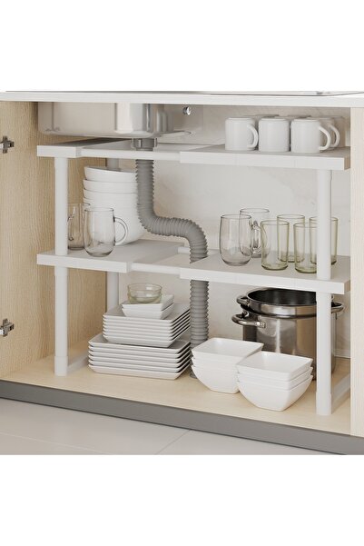 naturelove 2 Katlı Ayarlanabilir Genişletilebilir Tezgahaltı Düzenleyici Raf ...