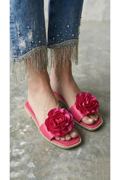 Modanizm Viller Red Wedge Heeled Slippers