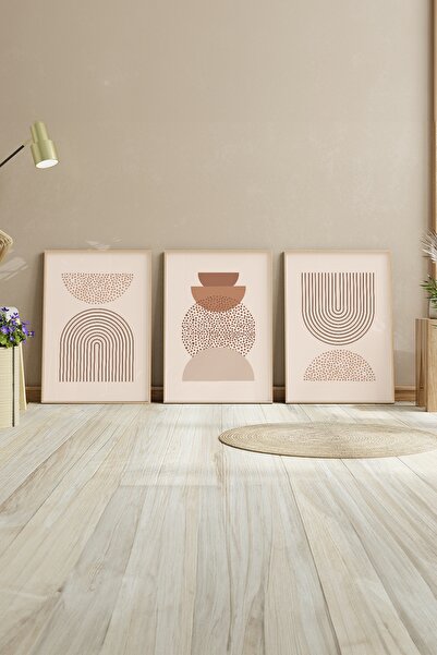 acargrafik Bohem Tasarımlı 3'lü Doğal Ahşap Çerçeveli Tablo