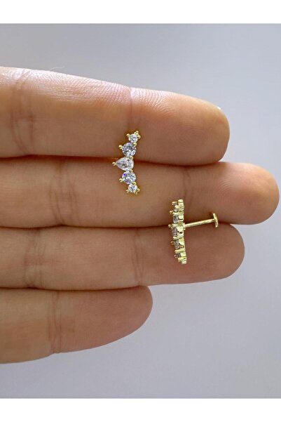 Arescollection 1 adet zirkon taşlı çelik helix conch uyumlu piercing