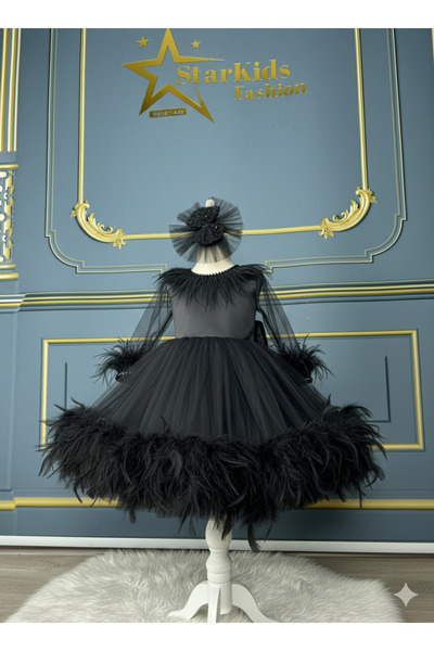 Star Kids Girl's Otriş Black Dress, Girl's Graduation Dress, Crown Included