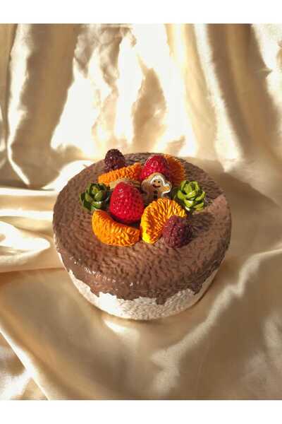 Home Dekoratif hediyelik el boyama meyveli pasta görünümlü kapaklı saklama kabı