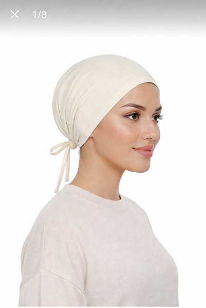 Nöşre Design Dikişli Düz Bone %100 Pamuk Klasik Günlük Tesettür İç Bone Bej S...