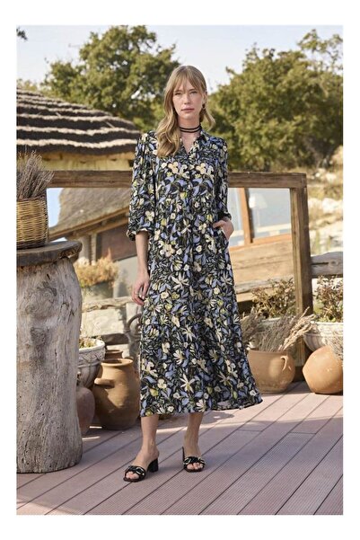 byasafkids Floral and Leaf Patterned Three Quarter Sleeve Dress