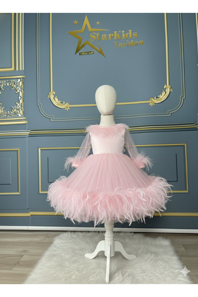 Star Kids Girl's Pink Ruffled Dress, Girl's Evening Dress, Buckle Included