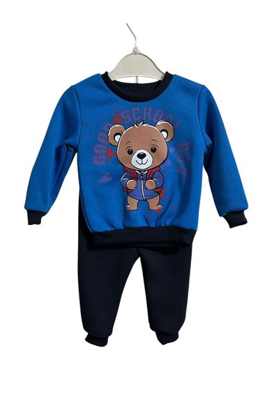 Erkek Çocuk Bear Baskılı 3 İplik Şardonlu Alt Üst Takım