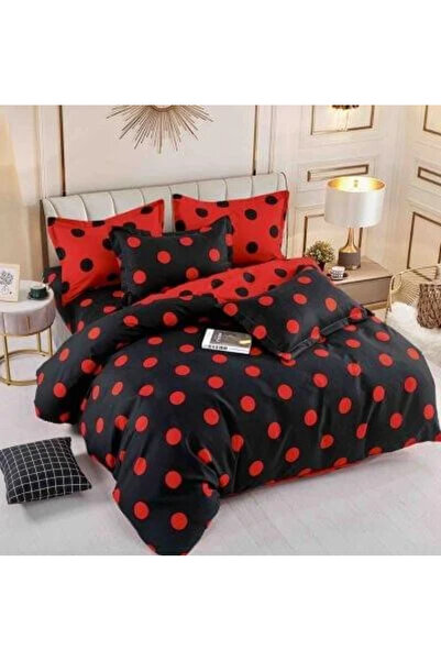 JOJO Cotton Finet Bedding Set 6 Pieces for Double Bed - Black/Red Dots