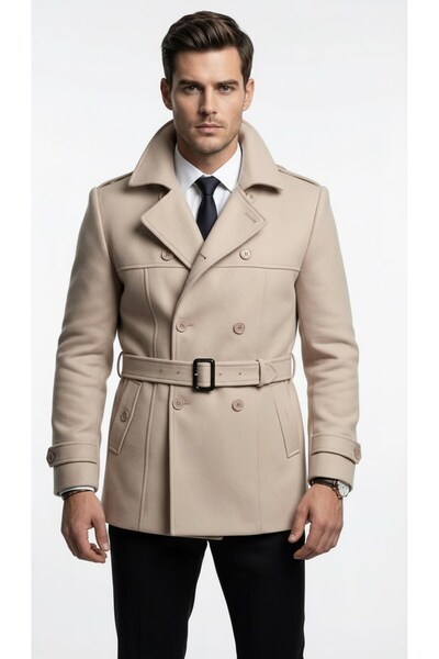 Plus Scorpion Men's Belted Trench Coat – Cashmere Fabric, Quilted Lining, Dou...