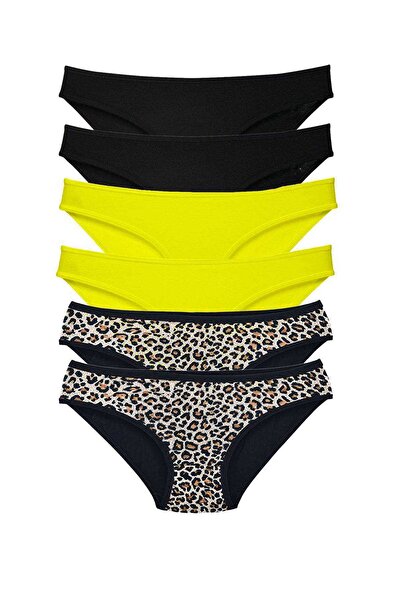 Mestore 6 Pieces Lycra Women's Slip Panties Leopard Black Yellow