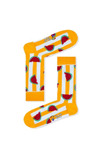 Limmon Store Watermelon Yellow Striped Colorful Socks