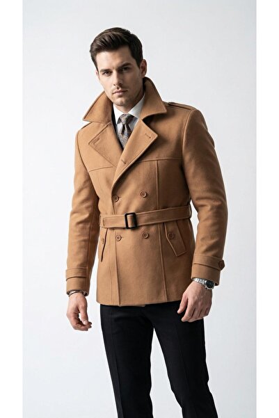 Plus Scorpion Men's Belted Trench Coat – Cashmere Fabric, Quilted Lining, Dou...