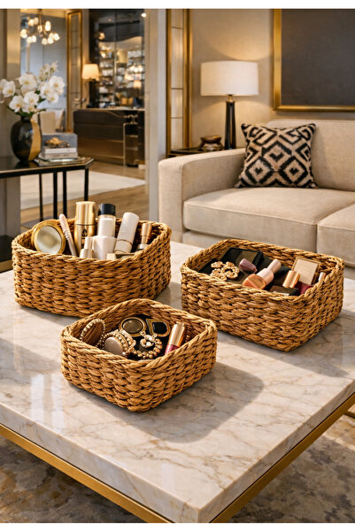 Pembelia Life 3’lü Kare Hasır Çok Amaçlı Banyo Mutfak Makyaj Aksesuar Organiz...