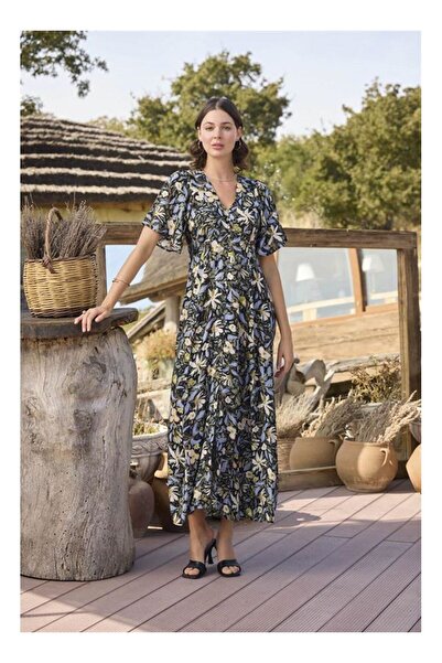 byasafkids 100% Viscose Floral and Leaf Patterned Buttoned Front Dress