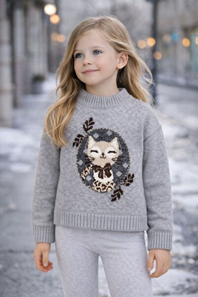 MAYORAL Kız Çocuk Kedili Örme Kazak