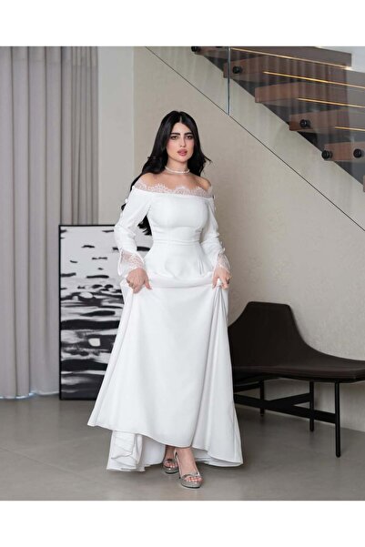 Azyaa Al-Amira White off-the-shoulder evening dress with delicate lace – a lu...