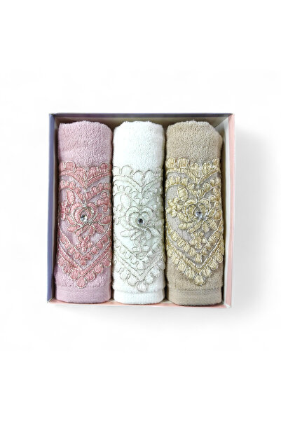 MORRİVAL 30X50 Velvet 3-Piece Boxed Kitchen Towel with Lace and Stone