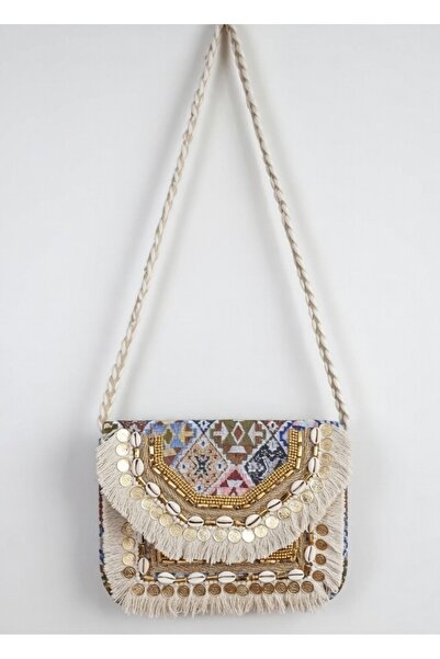 ARDSU Geantă boemă cu curea, brodată manual cu mărgele, stil Banjara/Boho/Vin...