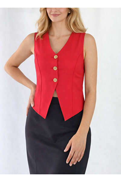 MRV DESIGN Body Sitting V-Neck Unlined Red Woven Vest