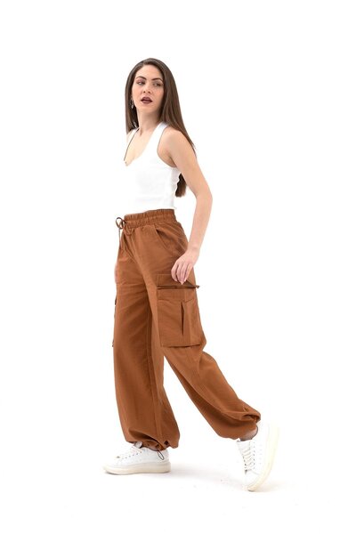 VELİZADE Ψηλόμεσο υφασμάτινο παντελόνι cargo από ύφασμα αλεξίπτωτου με ελαστι...