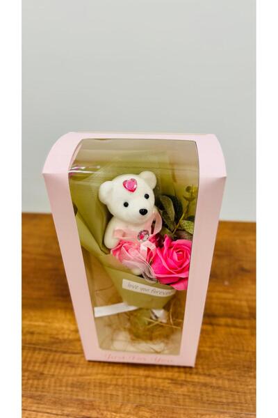 BUKETACCESORY Sevgililer Gününe Özel Şık Tasarımıyla Bej Buket Beyaz Ayıcık B...