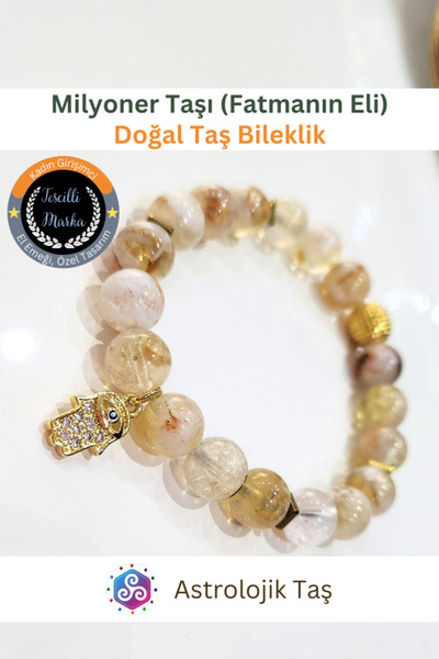 astro stone Milyoner Taşı Sitrin & Fatma Ana Eli Koruyucu Şans Bilekliği ve b...