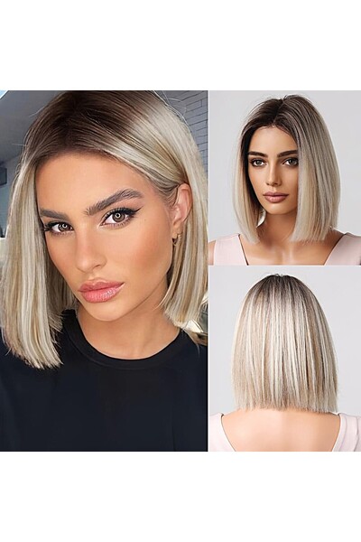 animis beauty Perucă blondă ombrée, fibră sintetică premium cu aspect bob dre...