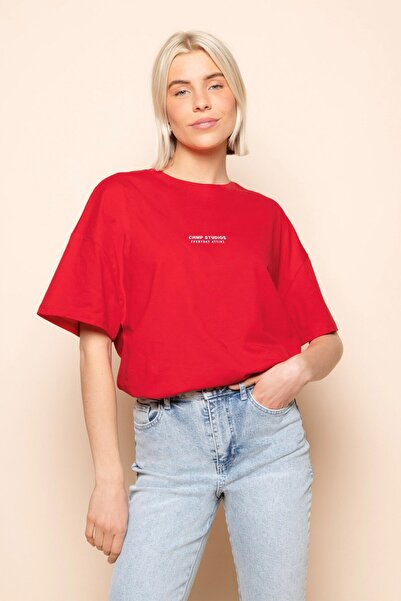 The Champ Clothing Women's Oversized T-Shirt Chmp Studios Printed Red – Crew ...