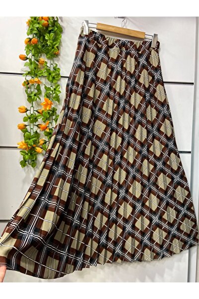 edu collection Plaid Checkered Crepe Pleated Skirt with Lining