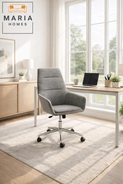 MARIA HOMES Light Grey Office Chair with Wheels – Modern Ergonomic Swivel Chair