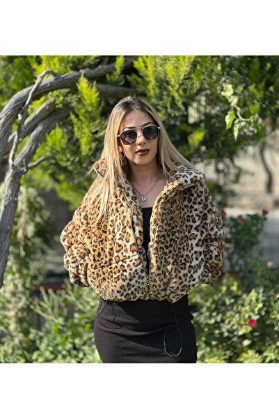Leopar peluş mont