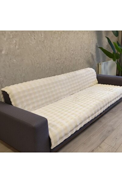 Keremhome Plush Sofa Cover Shawl Fluffy Bulbble Cream Multi-Purpose Baklava P...