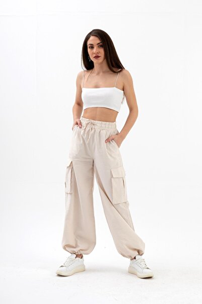 VELİZADE Ψηλόμεσο υφασμάτινο παντελόνι cargo από ύφασμα αλεξίπτωτου με ελαστι...