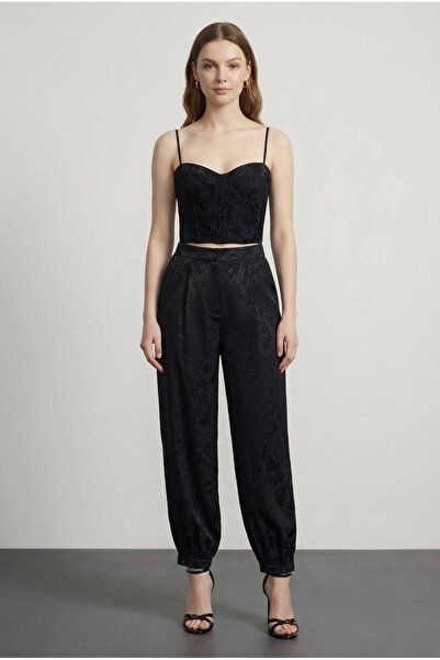 Quzu Jacquard balloon fit pants black