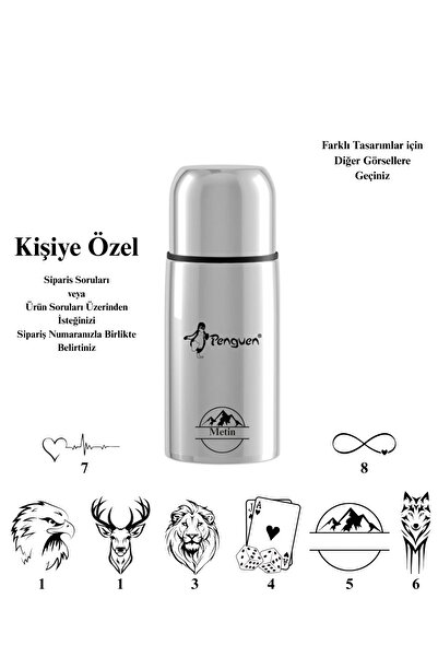 Penguen Kişiye Özel Paslanmaz Çelik Termos 0.5 L – 12 Saat Sıcak 24 Saat Soğu...