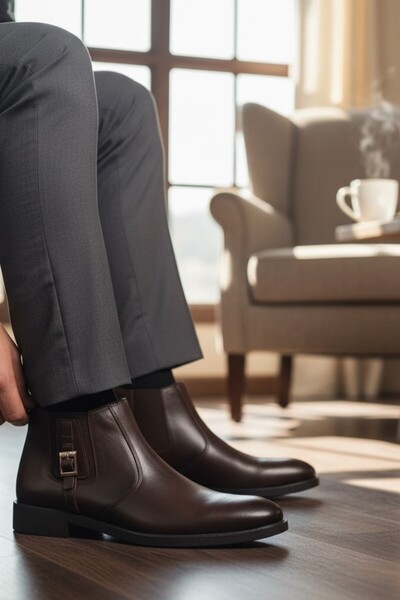 ENOCH SHOES حذاء إينوك الكلاسيكي للرجال من الجلد الطبيعي مع تفاصيل مشبك جانبي