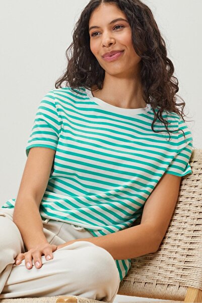 Tchibo Women Crew Neck Short Sleeve Stripe T-Shirt, Multicolor