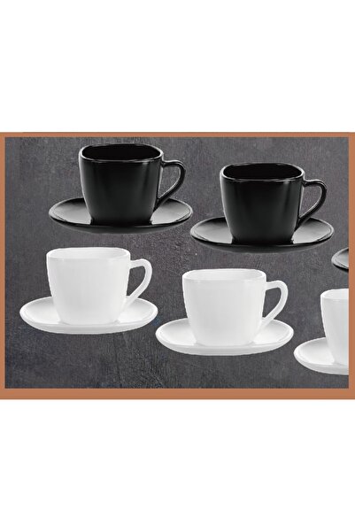 HERA Set of 6 cups + 6 heat-resistant opal plates 245 ml, black and white model