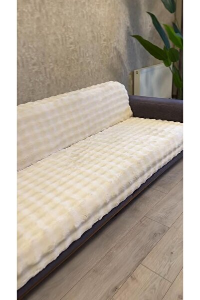 Keremhome Plush Sofa Cover Shawl Fluffy Bulbble Cream Multi-Purpose Baklava P...