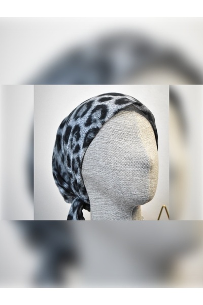 Anatolye Gray Leopard Pattern Cheesecloth Scarf Bonnet
