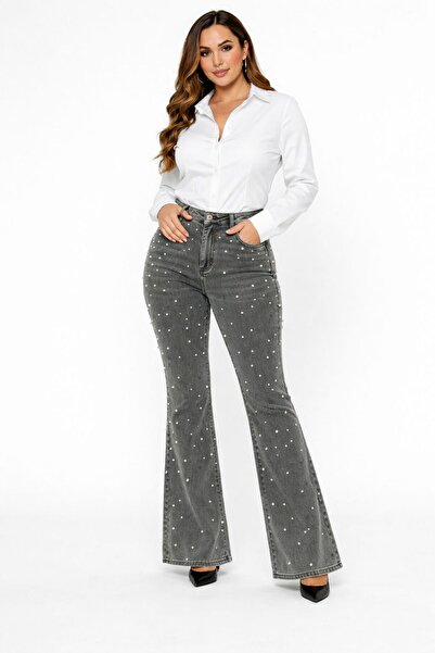 nd jeans Women'S-Premium Pearl Detailed High Waist L Stretch Fabric Flexible ...